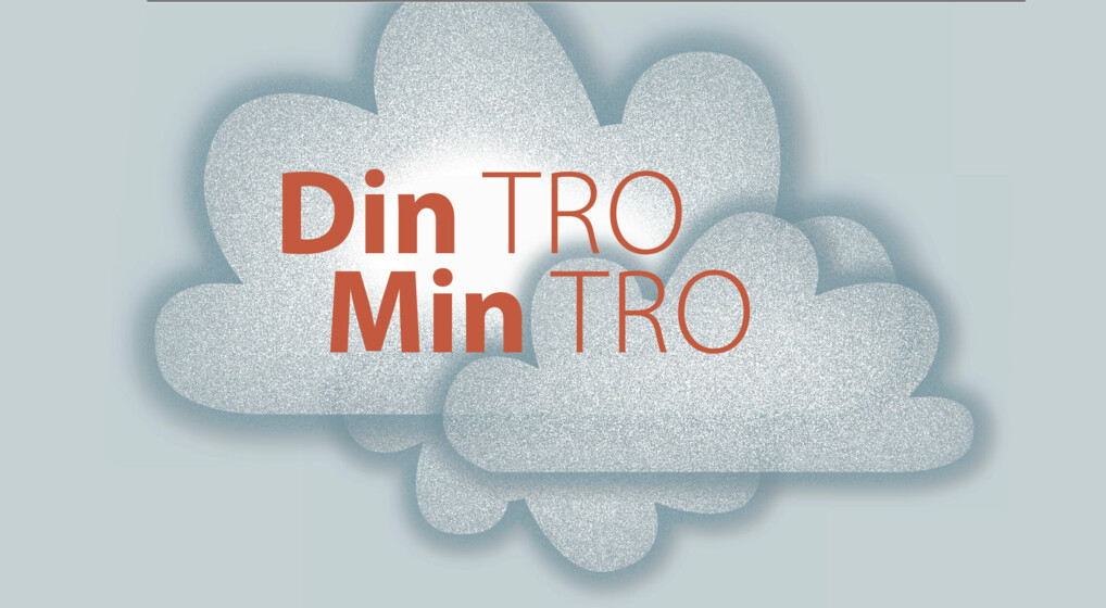 DinTro-MinTros logo er en lyseblå sky med orange bogstaver
